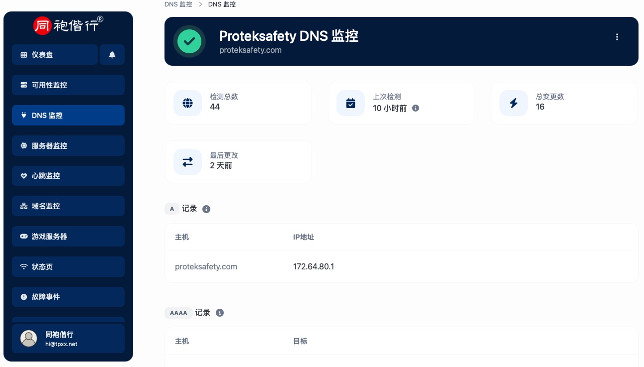 Screenshot of the app DNS monitor page